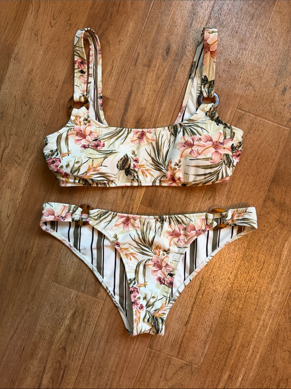 Abercrombie & Fitch Cream Floral & Pink Bikini Set